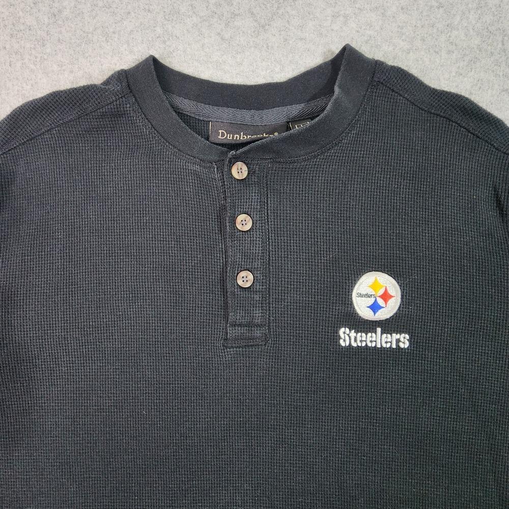 Pittsburgh Steelers NFL‎ Shirt Mens L Black Dunbrooke Waffle 3 Button Longsleeve